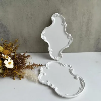 Retro Embossed Cement Storage Tray Moulds Dish Coaster Silicone Molds for Gypsum Plaster Epoxy Resin