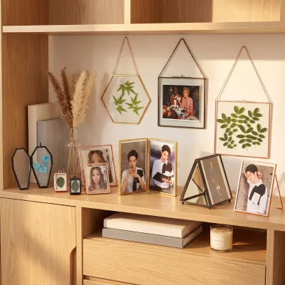 Glass Craft Print Frame Hang Stand Display Hexagon Rectangle Triangular Picture Holder Table Wedding Decor Photo Lover Home Gift