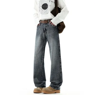 Trendy Casual Pants - Vintage Style Relaxed Pants with Comfortable Straight Fit and Fashionable Patchwork Design - Denim Pants