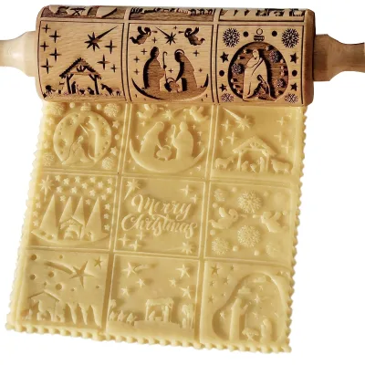 Nativity Rolling Pin 9 Distinctive Nativity Scene Patterns Christmas Embossed Rolling Pins Designs for Holiday Baking