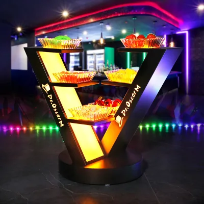 Three-Layer X Type Luminous Fruit Snack Platter Bar KTV Shot Tray with LED Glass Cooler for Party Food New Model for Serving