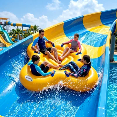 Yellow Four Person Inflatable River Float, Clover Shape Group Water Slide Tube for Family Outdoor Drift Play