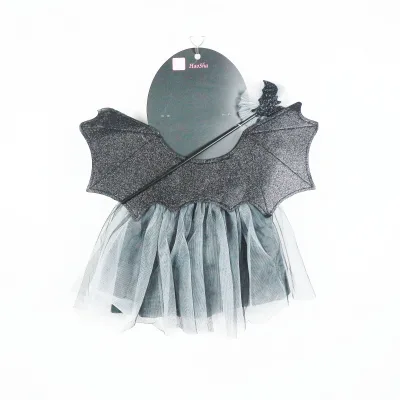 Halloween Children Bat Tutu Dress Set Black Glitter Bat Wings Skirt Magic Stick Party Fancy Costume for Girls