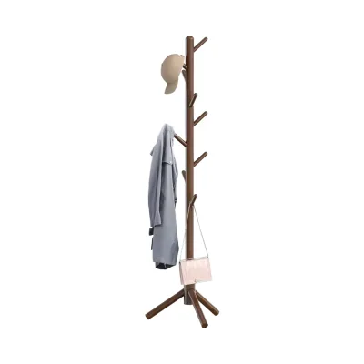 Modern Freestanding Walnut Wooden Coat Rack Stand Garment Adjustable Tree Rack 9 Hooks Wooden Coat Rack