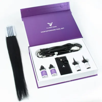 Private Label V-Light Wholesale Machine Kit with Light Color Invisible Tape Hair Extensions Includes Hair Extension Shield