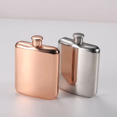 Thickened Stainless Steel 304 Shaped Flask New Fashion Whisky Flask Square 6 Oz Electroplated Rose Gold Portable Hip Flask