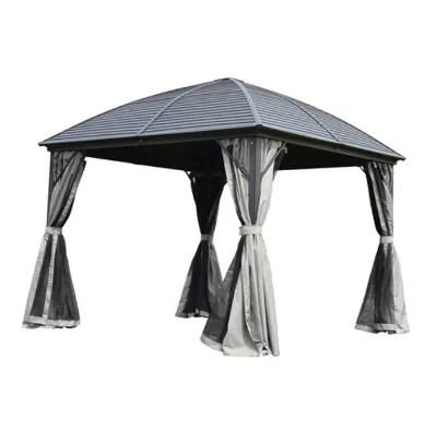 10 X 10 Feet Aluminum and Steel Hardtop Gazebo with Mosquito Net
