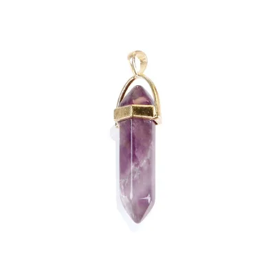 Natural Stone Pendant, Hexagon Prism Stone Pendant, Amethyst Stone Charm Pendant Necklace Jewelry