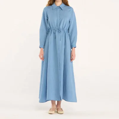 Popular Solid Color Islamic Clothing Custom Casual Muslim Woman Dress Long Sleeve Abaya Women Muslim Dress With Botton