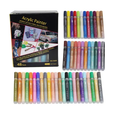 Hot Sale 48 Bright Color Non Toxi Acrylic Paint Pen for Rock Wood Plastic Canvas