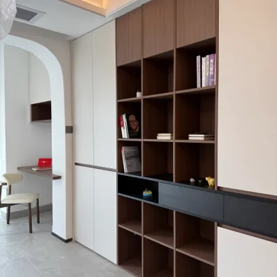 Modern Minimalist Custom Bookcase Wall Unit with Integrated Desk Arched Niche Modular Home Office Library Furniture for Villa