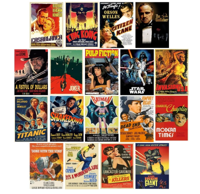 Vintage Decal Retro Classic Movie Film Posters Stickers Home Man Cave Movie Theater Teens Room Wall Decor Prints with Adhesive