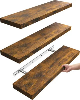 Rustic Brown Floating Shelves 22.5\" Wall Mounted Hanging Shelves Bathroom Bedroom Living Room Office 22lbs Capacity Set 2