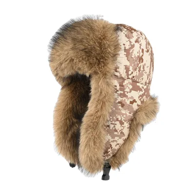 Camouflage Print Winter Tropper Hat Thickened Style Fleece Lining Plush pilot Hat