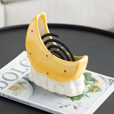 Large Handmade Moon Mosquito Incense Burner Indoor Moxa Sandalwood Mosquito Coil Holder Censer Stick Cone Home Office Decor