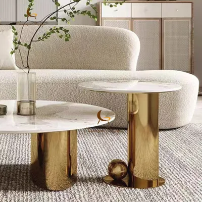 Custom Golden Supplier Portable Coffee Table Stainless Steel Marble Coffee Table Set