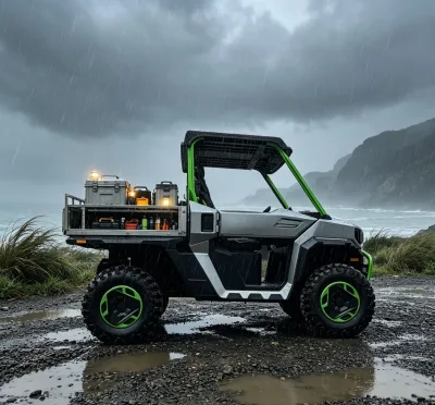 EU-200 2-Seat Impact-resistant Cargo Bed Electric UTV, Adapt to Volcanic Foot Exploration Site.