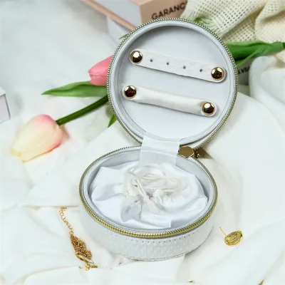 Customized Small Circular Cotton Flip Zipper Jewelry Box for Travel, Portable Rings, Earrings, Necklaces, Round Jewelry Storage
