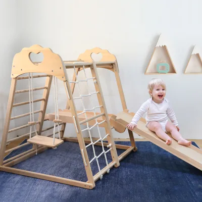 Wooden Beech Indoor Climbing Frame Kindergarten Amusement Swing Baby Physical Training Children's Slide Toy