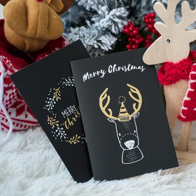 Christmas Thank-you Card with Envelope Design - Black, Exquisite, Gold Foil Laminated Greeting Card