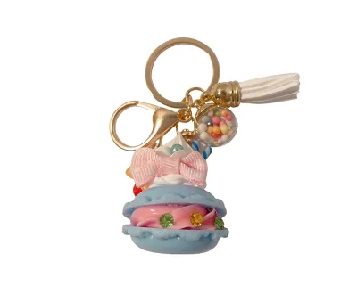 Kawaii Key Chain Charm Fringe Key Chain Cute 3D Doll Cartoon Bow Cake Dessert Macaron Food Key Chain Pendant Gift