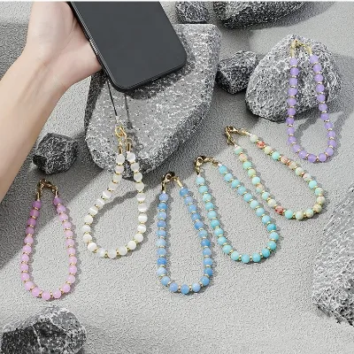 Handmade Natural Semi-gem Beaded Mobile Phone Chain Senior Sense Fashion Creative Opal Anti - Loss Pendant Mobile Phone Chain