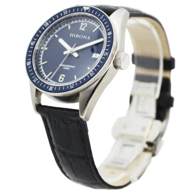 Men's Waterproof Mechanical Watch Custom Logo Sapphire Crystal Stainless Steel Case RONDA Movement Auto Leather Water Resistant