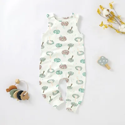 Wholesale Organic Cotton Print Baby Dungaree Jumpsuit Romper Baby Girls Overalls