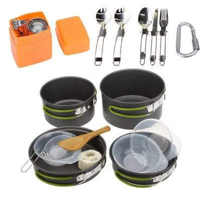 17pcs Anodized Aluminum Camping Cookware Set Pot Pan Kettle Mess for Backpacking