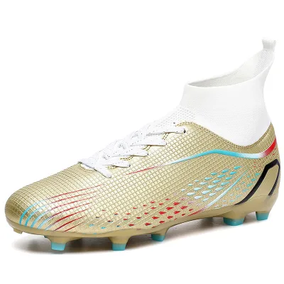 Soccer Cleats High Top Football Shoes Synthetic Leather EVA Cushioning Studded Outsole Outdoor Training Match Footwear for Women