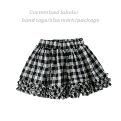 Korean Style Plaid Pleated Skirt for Girls Spring Collection Casual All- Match Breathable Baby Skirt Ruffles Decoration Children