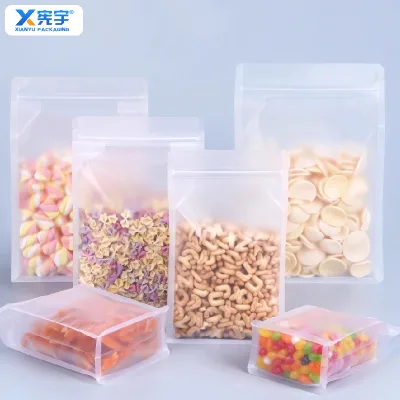 Transparent Eight Side Seal Stand Pouch Flat Bottom Gusset Smell Proof Zipper Top 100 Microns Thick PET+PE Plastic Bag for