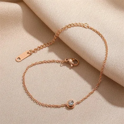 Wholesale Women's Stainless Steel Zircon Slap & Snap Geometric Trendy 18K Gold Plated Adjustable Bracelet