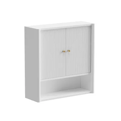 Wall Mounted Bathroom Cabinet Over the Toilet Storage White MDF Double Door with Adjustable Shelf Space Saving Organizer
