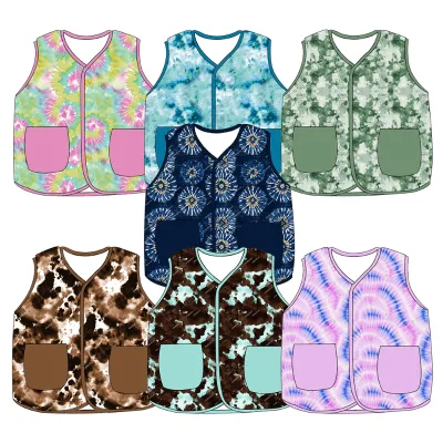 2026 Hot Deal Toddler Boys&Girls Tie-Dye Patterns Vest Convenient Snap-Button Waistcoat & Pocket Stylish Kids Sleeveless Gilet