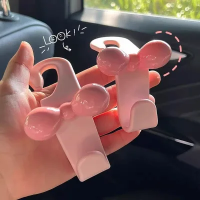 Plastic Snap-on Car Hook Bow-Knot Door Internal Control Layout Pink Interior Storage Organizer