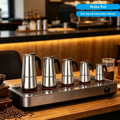 Stainless Steel Moka Pot Stovetop Espresso Maker, Italian Style Coffee Maker for Gas & Induction Stove