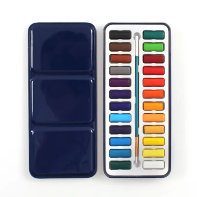 Bview Art Water Color Artist Paint Cake 24 Assorted Watercolor Field Sketch Set With Brush