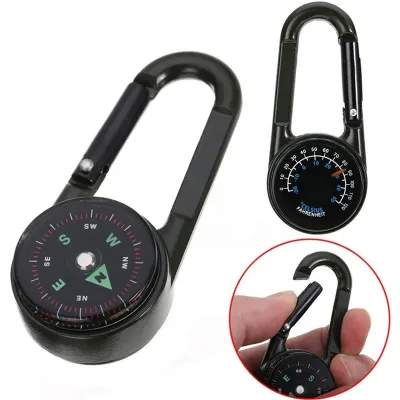 Multifunctional Smart Hiking Metal Compass Carabiner Mini Compass with Thermometer Keychain
