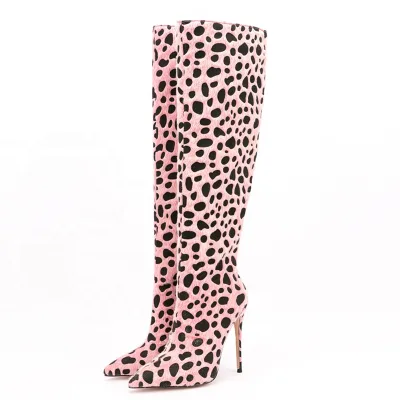 2022 Winter Boots New Trendy Animal Print Big Size Shoes 47 Back Zipper High Heel Knee High Women Boots Shoes