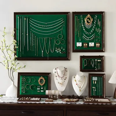 Dark Green Photo Frame Jewelry Display Stand with Cases & Displays Wall-Mounted Necklace Earring Ring Holder Store Display Rack
