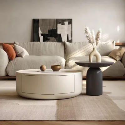 Cream Wind Size Round Coffee Table Small Living Room Household Wood Coffee Table