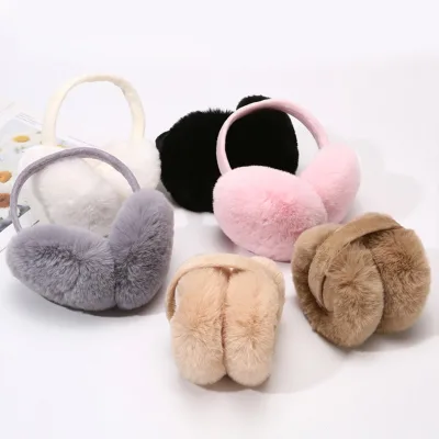 Custom Cold Protective Fuzzy Luxury Women Black Earmuff Cap Winter Warmer Colorful Plush Softy Orejeras Fur Foldable Earmuffs