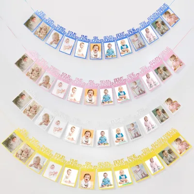 Fu Xin Glitter Paper Color Printed Photo Frame Pull Flag Banner for Baby First Birthday Party Decoration Supplies