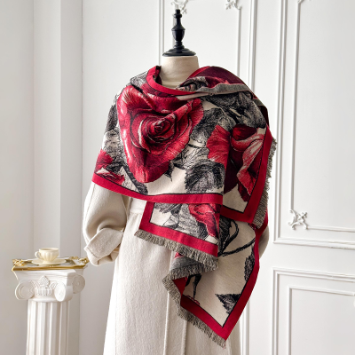 Double Sided Scarf Jacquard Scarves for Women with Flowers Floral Warm Neck Scarf Christmas Scarf Scarves Shawls Blanket Scarf