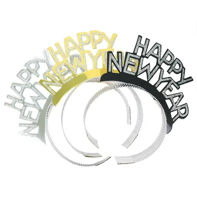 Happy New Year Headband Eve Party Supplies Decorations 2024 Tiaras Christmas Party Favors Hair Clasp Paper Aluminum