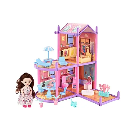 Princess Villa House Toys Big Doll House Accessories DIY Pretend Play Doll House for Girls Gifts