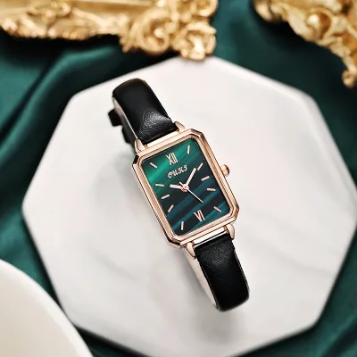 TikTok Green-Dial Influencer Live Stream Promotes Square-Dial Women's Watch Retro Chic Quartz Timepiece for Gift