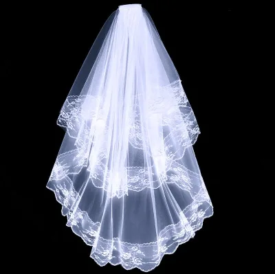 White Black Simple Two Layer Wedding Hair Veil Accessories Bridal Cathedral Veil Party Lace Veil