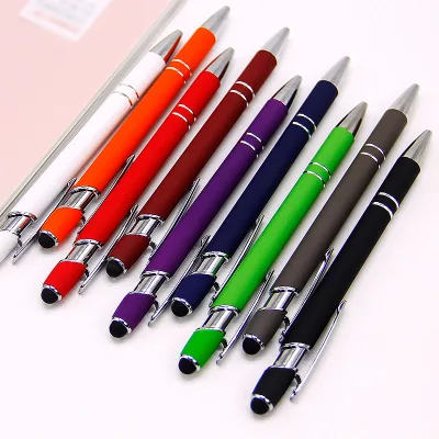 Manufacturer's Gift Custom Logo Blue Bulk Advertising Rubber Stylus Ballpoint Pens Wholesale Cheap Plastic Promotion Made Metal